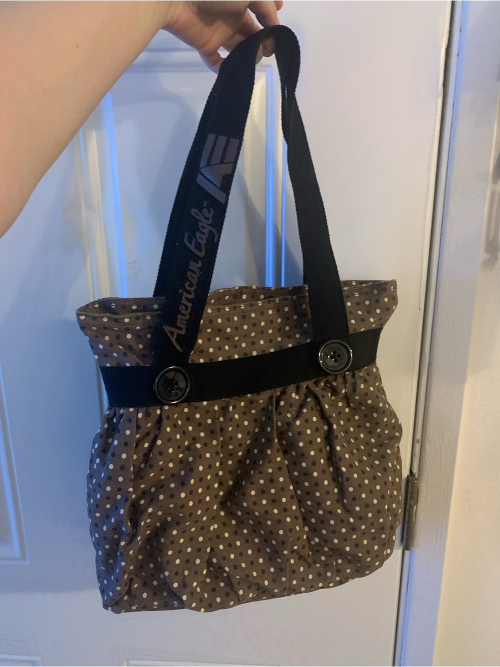 Vintage y2k American Eagle brown polka dot  Purse Tote Bag w/ Inner Pockets